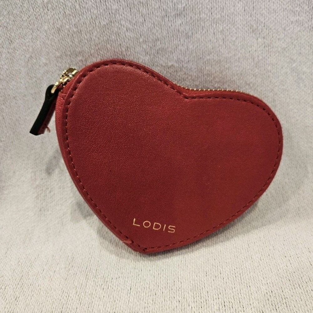 Lodis Heart-Shaped Red Leather Key Chain Coin Purse with Zipper